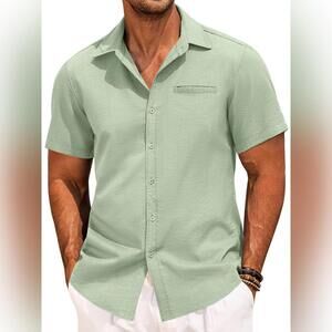 NWT COOFANDY Casual Linen Button Down Shirt, Small